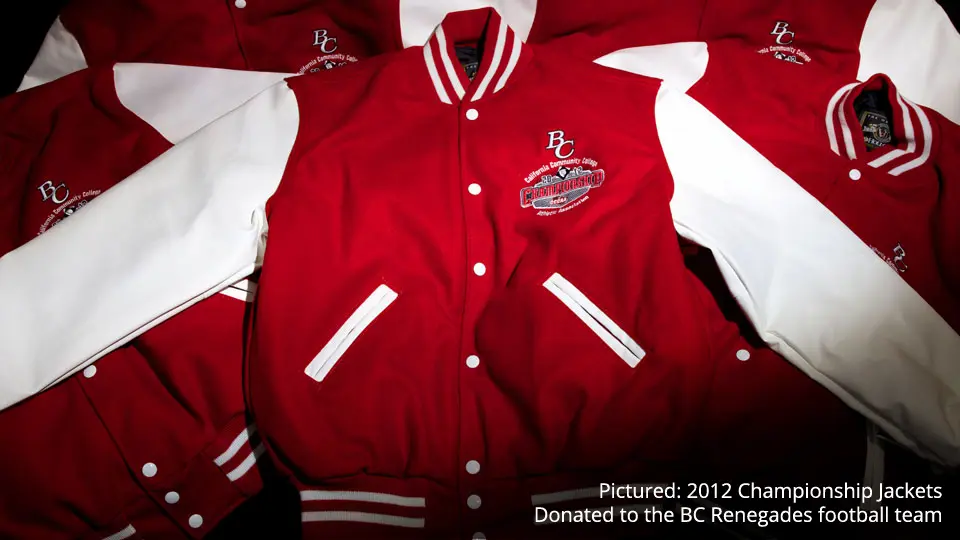 2012 Championship Jackets Donated to the BC Renegades football team